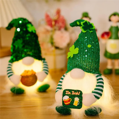 Glowing Gnome Elf Shamrock Figurines – Radiant St. Patrick's Day Home Accents for Festive Living Room Decor, Single or Double Pack