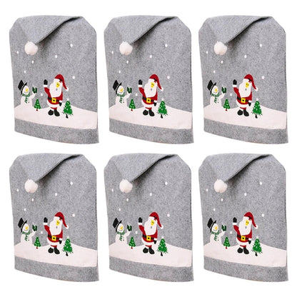Santa Hat Chair Covers – Festive Gray Dining Chair Slipcovers for Cozy Christmas Home & Holiday Party Decoration
