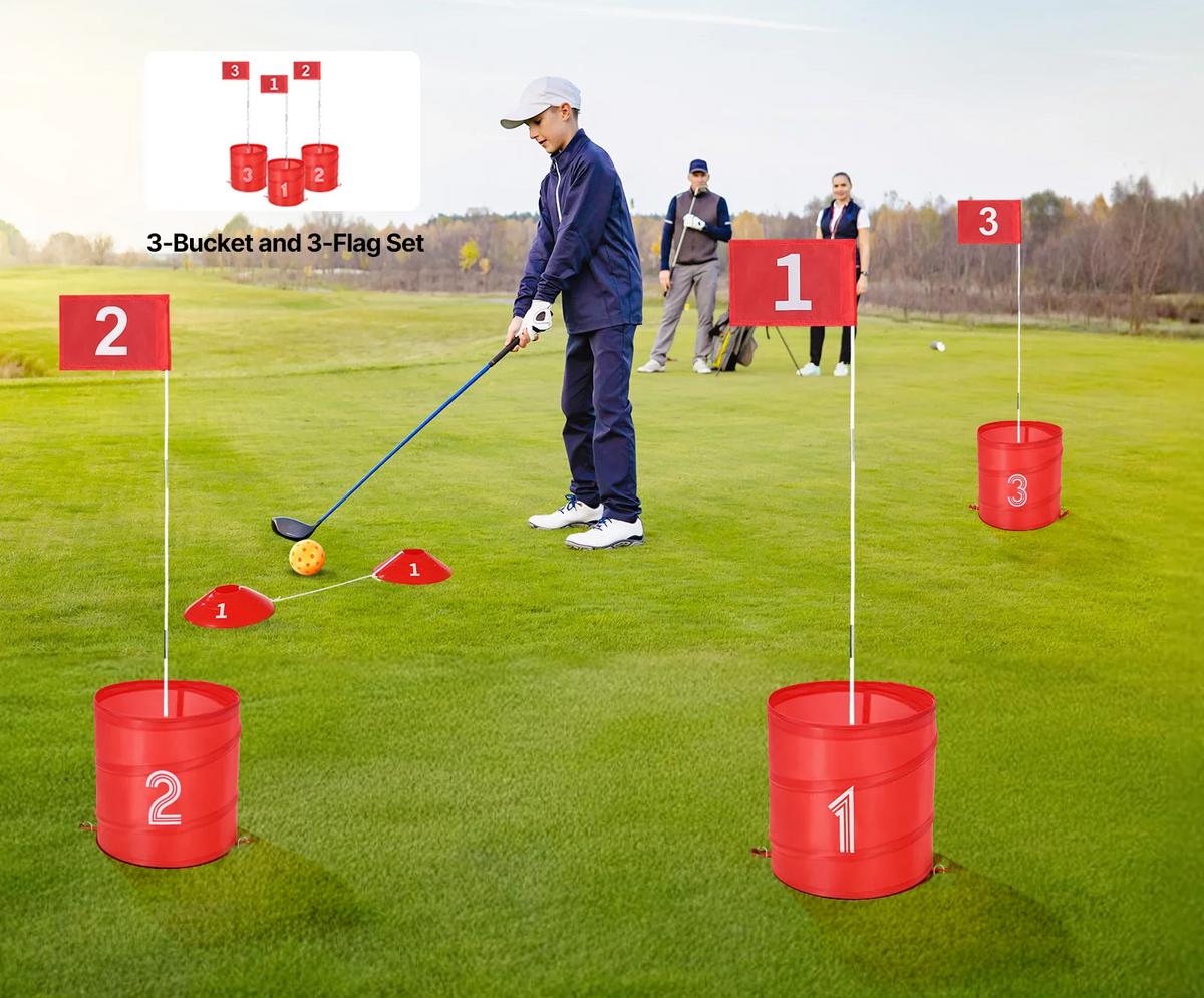 Backyard Golf Chipping Game – Portable Yard Golf Target Set with Pop-Up Buckets, Numbered Flags, Tee Markers & Carry Bag