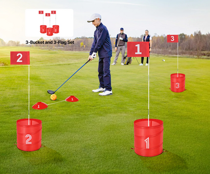 Backyard Golf Chipping Game – Portable Yard Golf Target Set with Pop-Up Buckets, Numbered Flags, Tee Markers & Carry Bag