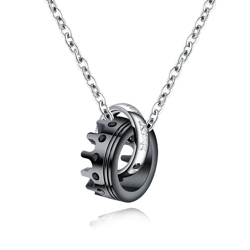 Matching King & Queen Crown Necklaces – Engraved Stainless Steel Couple Necklace for Eternal Love