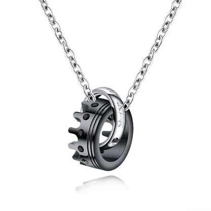 Matching King & Queen Crown Necklaces – Engraved Stainless Steel Couple Necklace for Eternal Love