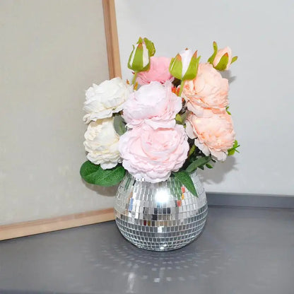 Silver Disco Ball Flower Pot – Glam Mirror Vase for Party & Home Décor