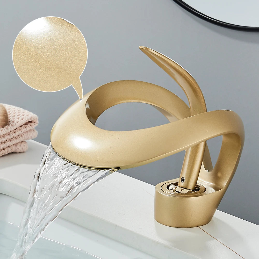 Solid Brass Waterfall Basin Faucet – Single Handle Hot and Cold Mixer Tap for Modern Bathroom Sink Installation
