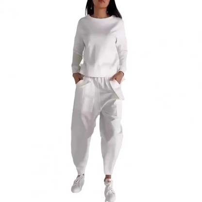 Solid Color Fashion Lace-Up Two-Piece Set – Loose-Fit Long Sleeve Top & Pants for Effortless Chic