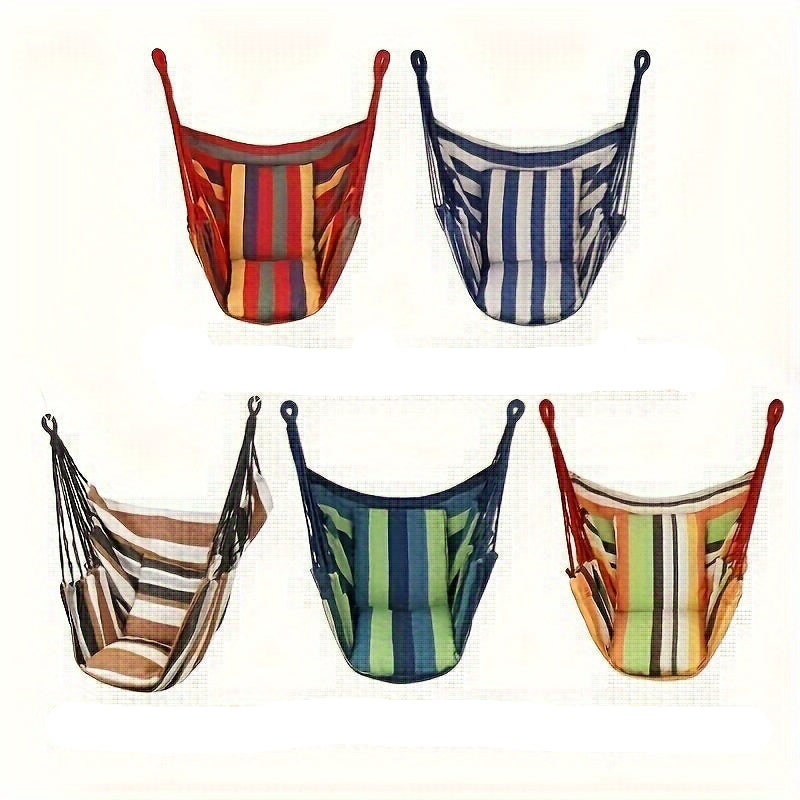 Striped Hammock Chair – Hanging Rope Swing Seat with Cushions for Porch, Patio, Bedroom & Camping
