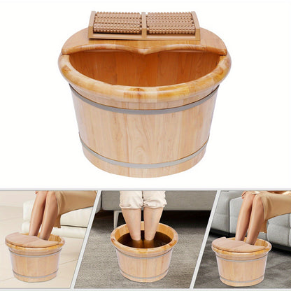 Premium Cedar Wood Foot Bath Bucket – Built-In Massage Roller & Heat Preservation for Ultimate Foot Soak Relaxation & Tension Relief