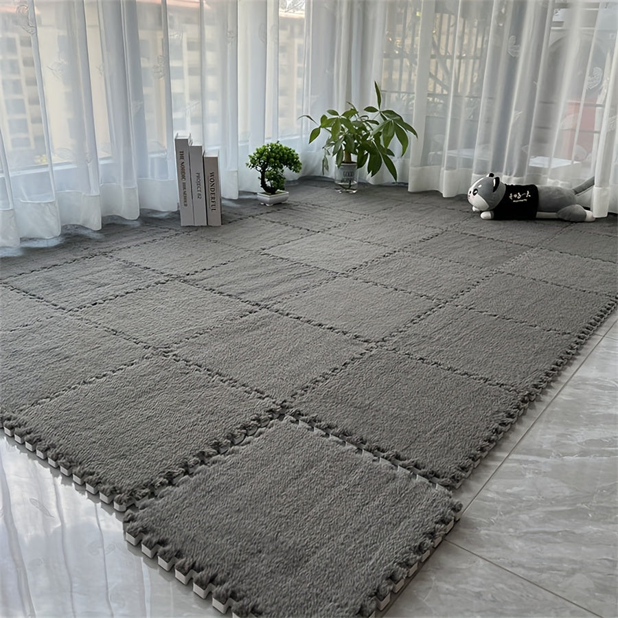 Plush Interlocking Carpet Tiles – 12 Foam Puzzle Mat Squares, 11.8 in, Hand-Washable