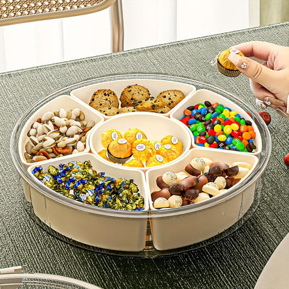 Rotating Snack Tray with Lid – Stylish Round Organizer to Elegantly Serve Snacks for Parties, Holidays, Weddings & Daily Use