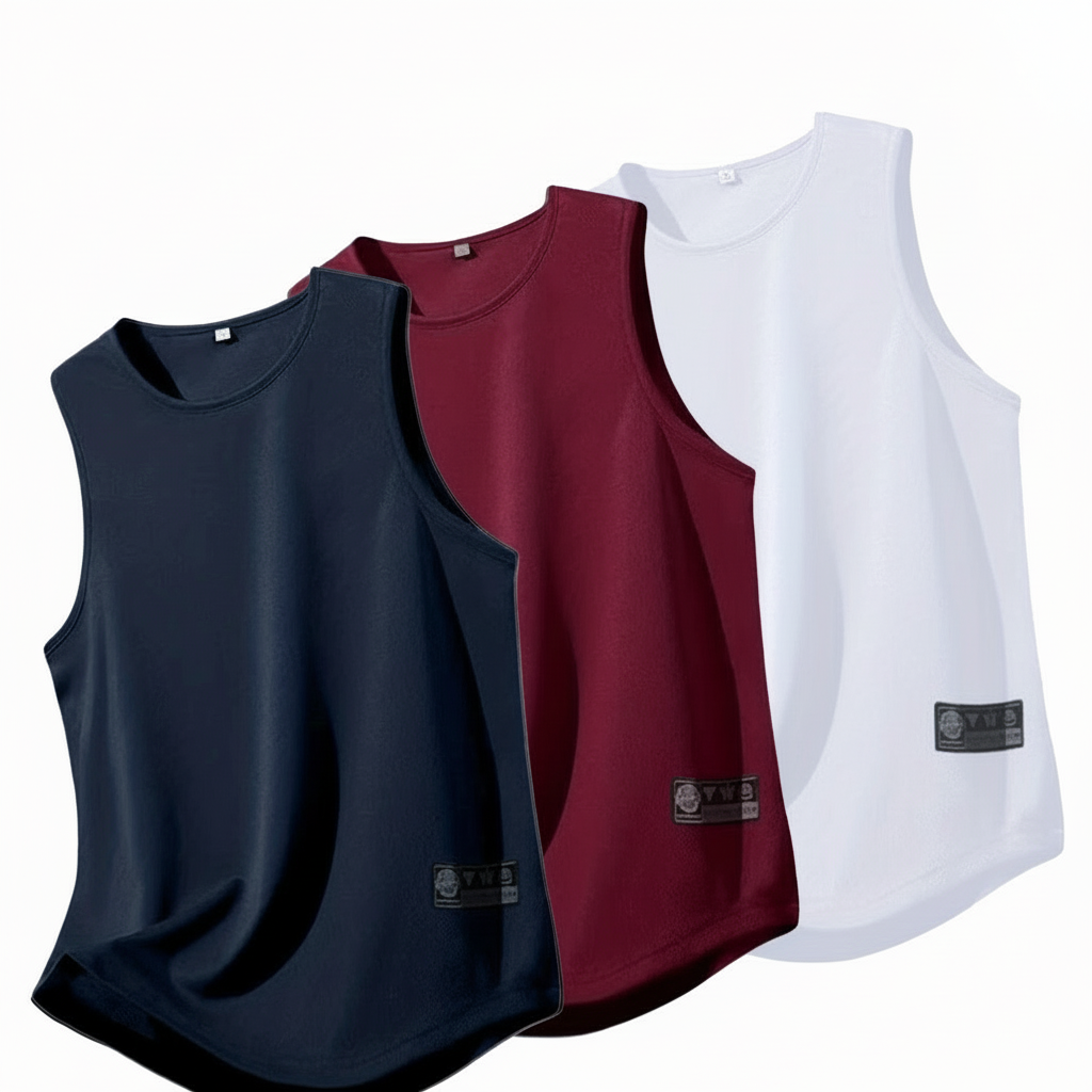 Three Piece Men’s Quick-Dry Mesh Vest Set – Moisture-Wicking Sleeveless Training Shirts for Running, Gym, Bodybuilding & Sports