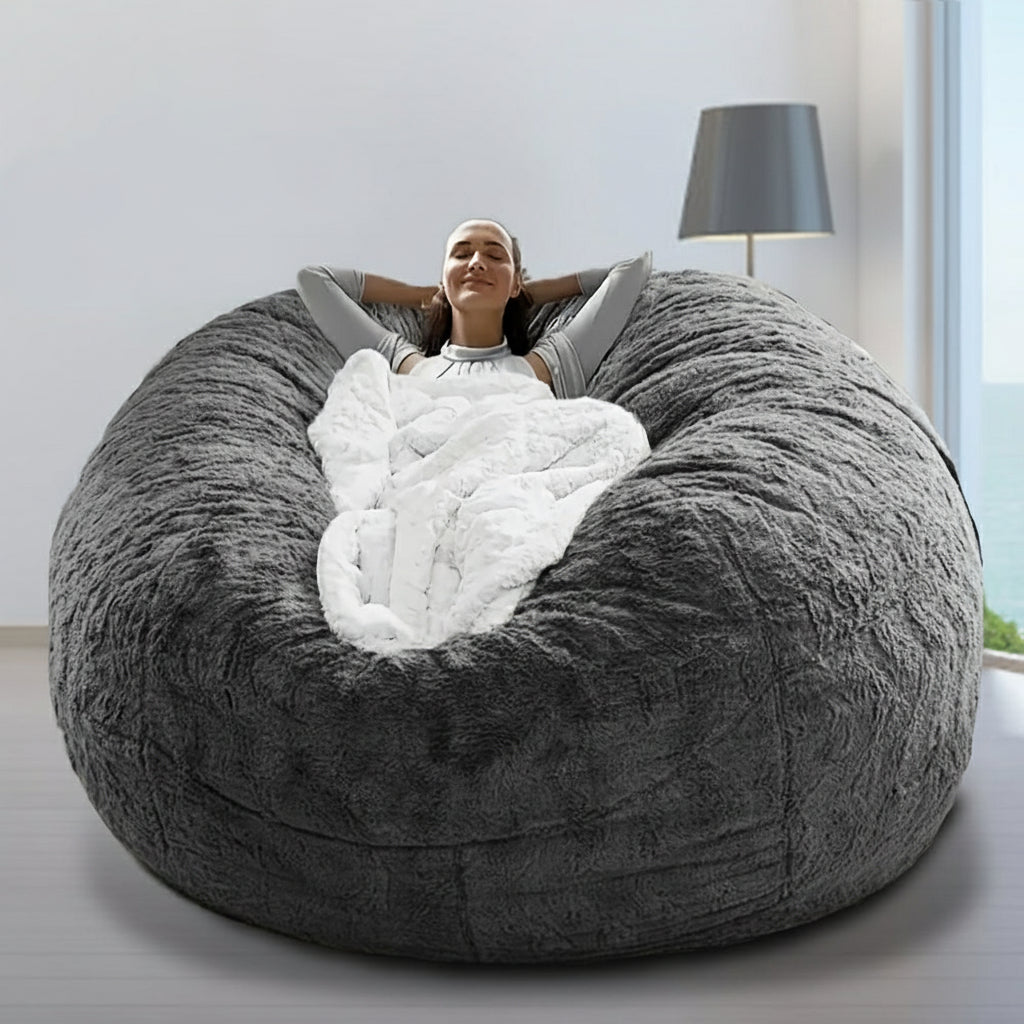Soft Fluffy Plush Sofa Bean Bag Chair Cover – Faux Fur Slipcover for Cozy Seating, Living Room Decor, Gaming and Lounge Comfort (No Filling Included)
