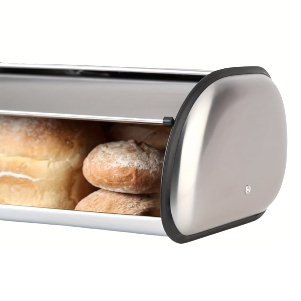 Stainless Steel Roll Top Bread Box – Large Capacity Kitchen Counter Storage with Smooth Sliding Lid, Stylish Modern Design for Fresh Bread and Baked Goods