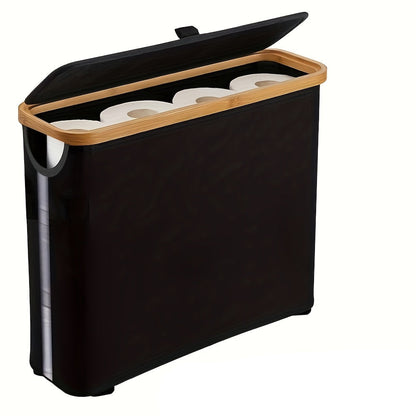 Bamboo Toilet Paper Storage Basket with Lid – Large Capacity Bathroom Organizer Holding Up to 9 Rolls