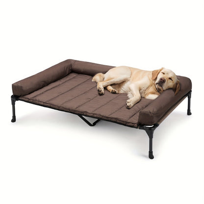 Raised Breathable Cooling Elevated Dog Bed with Pillow-Top – Mesh Bolster Pet Cot for Indoor/Outdoor Summer Comfort & Joint Support