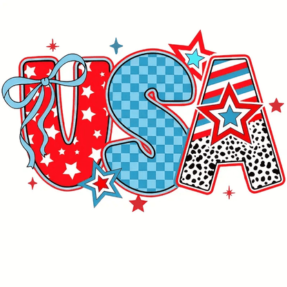 Retro Molten Iron American Flag Heat Transfer Stickers – USA Patriotic Stars, Checkered & Leopard Print Patches for DIY Independence Day Shirts, Jeans & Festival Apparel Customization