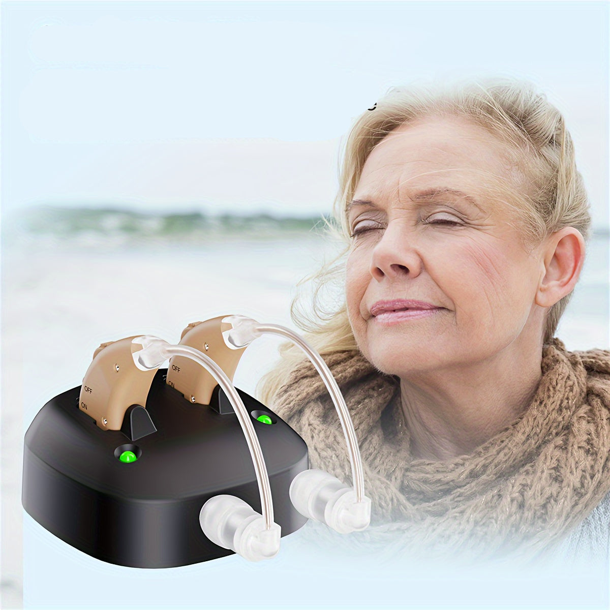 Rechargeable Amplifier Hearing Aids for Seniors – USB Powered Aids, Comfortable Beige Design with Clear Sound & Noise Reduction for All-Day Wear