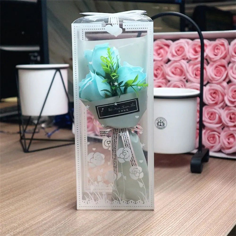 Rose Bouquet with 3 Heads- Hand Holding Soap Flower for Valentine's Day, Gift and Wedding Decoration