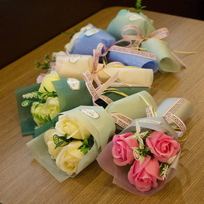 Rose Bouquet with 3 Heads- Hand Holding Soap Flower for Valentine's Day, Gift and Wedding Decoration