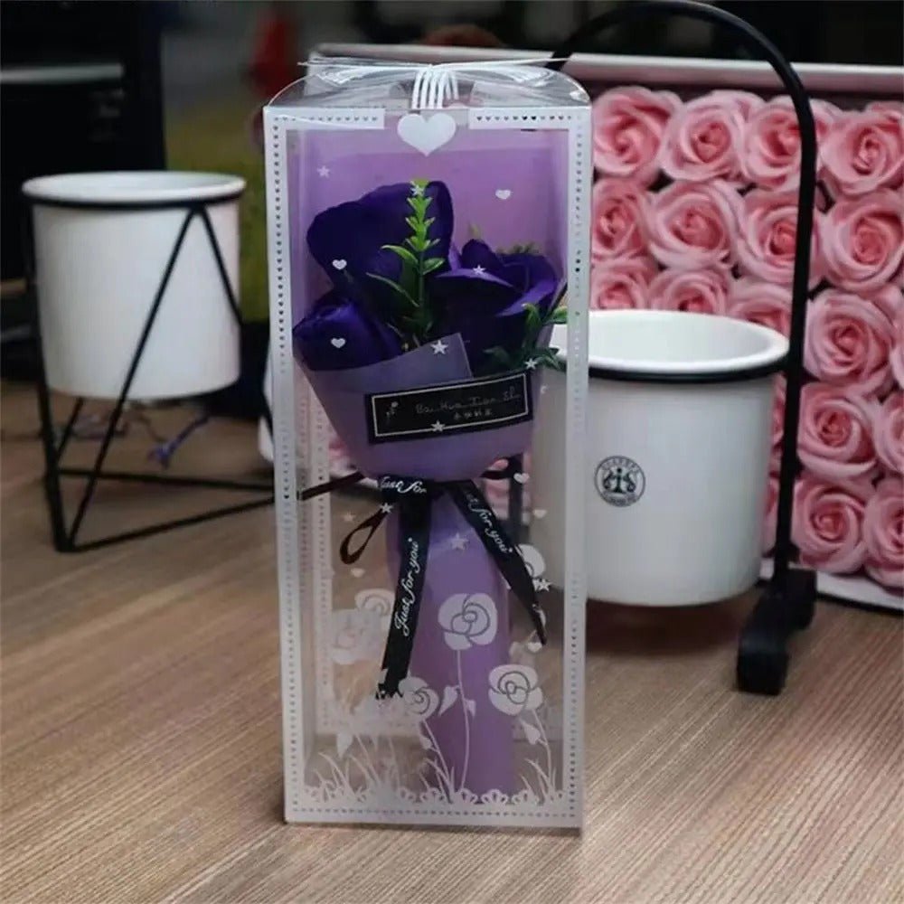 Rose Bouquet with 3 Heads- Hand Holding Soap Flower for Valentine's Day, Gift and Wedding Decoration