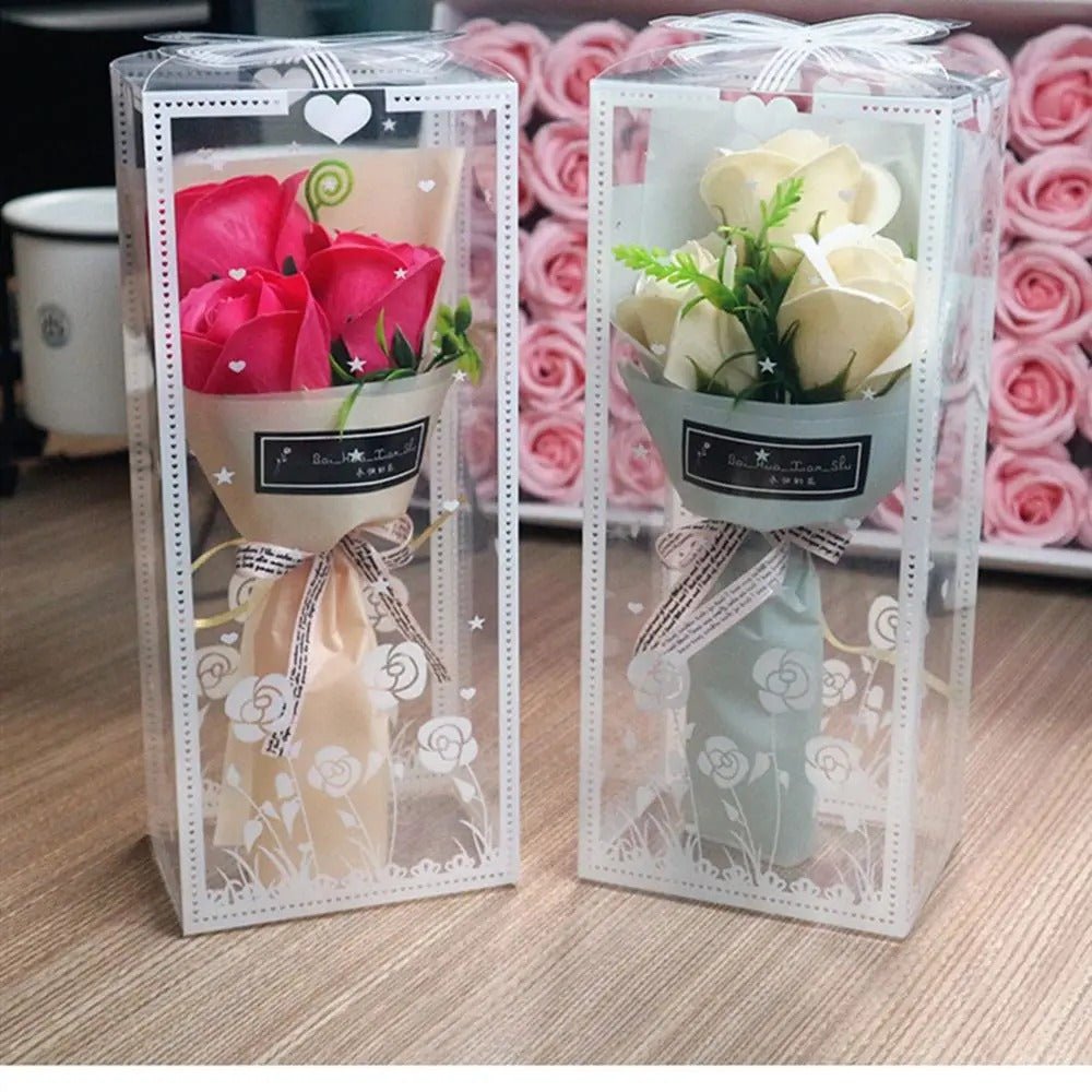 Rose Bouquet with 3 Heads- Hand Holding Soap Flower for Valentine's Day, Gift and Wedding Decoration