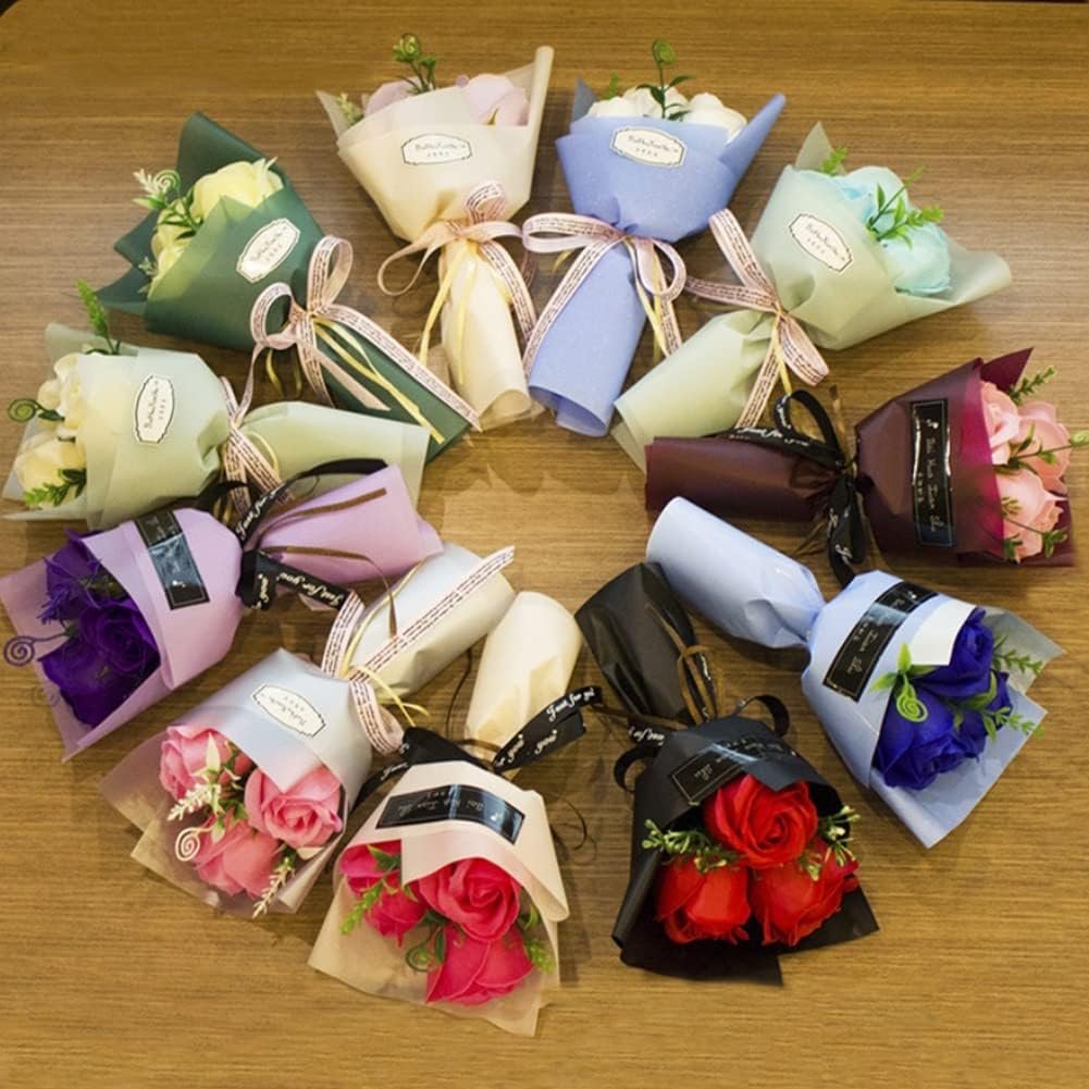 Rose Bouquet with 3 Heads- Hand Holding Soap Flower for Valentine's Day, Gift and Wedding Decoration