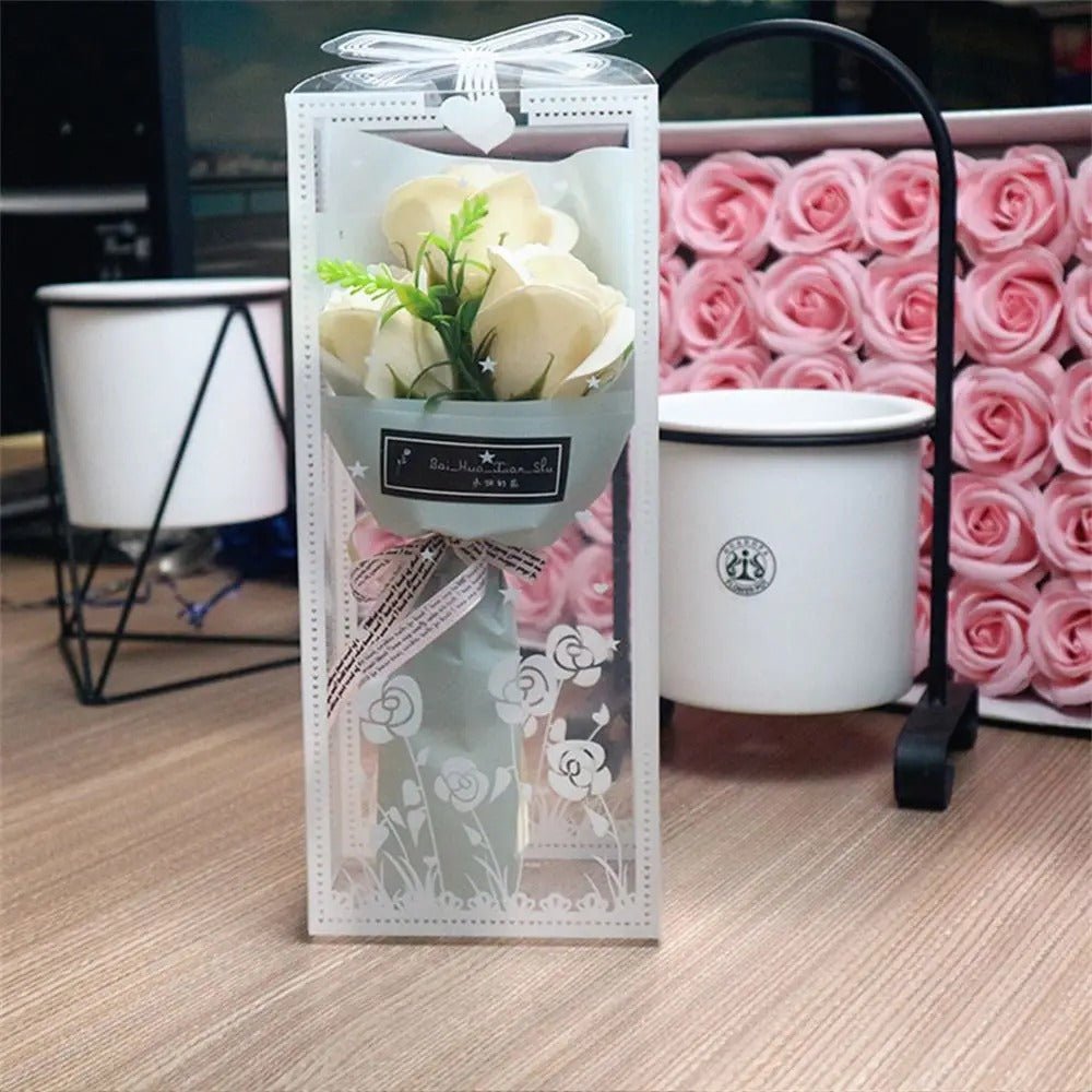 Rose Bouquet with 3 Heads- Hand Holding Soap Flower for Valentine's Day, Gift and Wedding Decoration