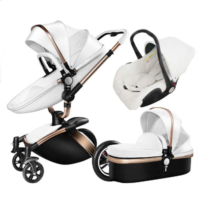 Baby Stroller - 3 in 1  Luxury Leather Aluminum Frame Stroller