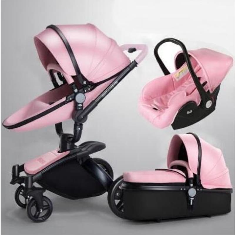 Baby Stroller - 3 in 1  Luxury Leather Aluminum Frame Stroller