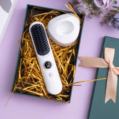 Cordless Heated Straightening Brush – Rechargeable, Nine Heat Settings, Travel Size