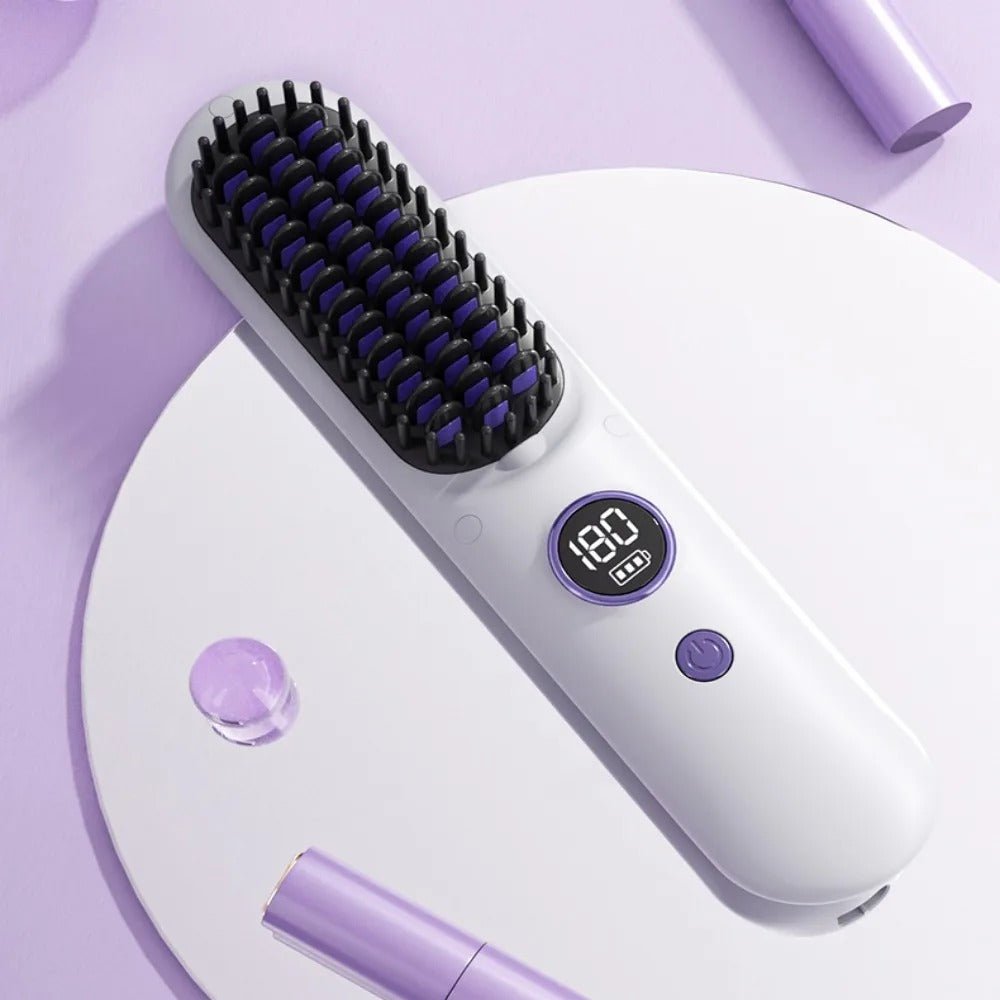 Cordless Heated Straightening Brush – Rechargeable, Nine Heat Settings, Travel Size