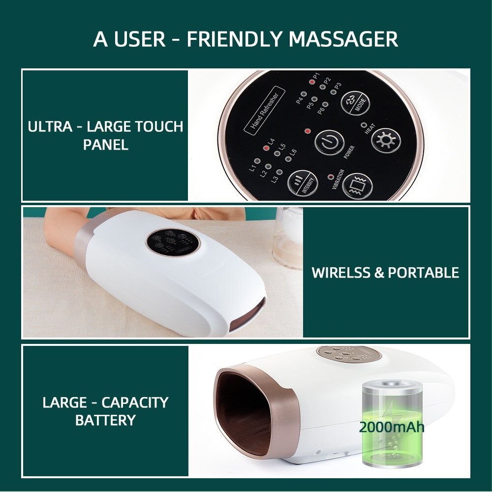 Hot Compress Electric Hand Massager for Arthritis and Carpal Tunnel - 3 in 1 Wireless Therapy Massager for Pain Relief