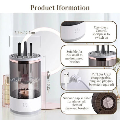 Electric Makeup Brush Cleaner Cup with Silicone Holder Lid and Cleaning Mat, USB Powered