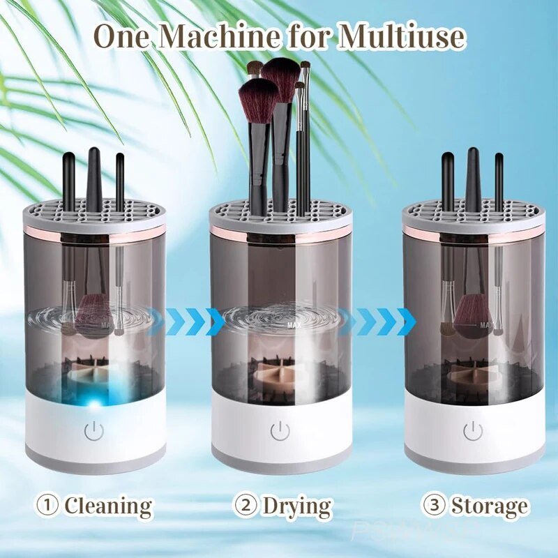 Electric Makeup Brush Cleaner Cup with Silicone Holder Lid and Cleaning Mat, USB Powered