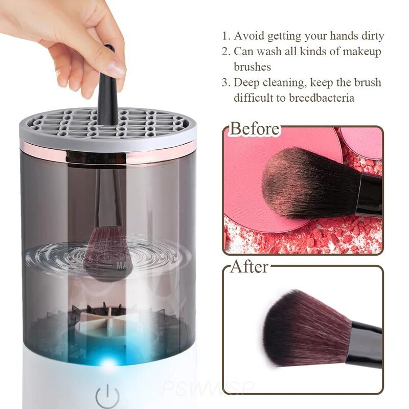 Electric Makeup Brush Cleaner Cup with Silicone Holder Lid and Cleaning Mat, USB Powered
