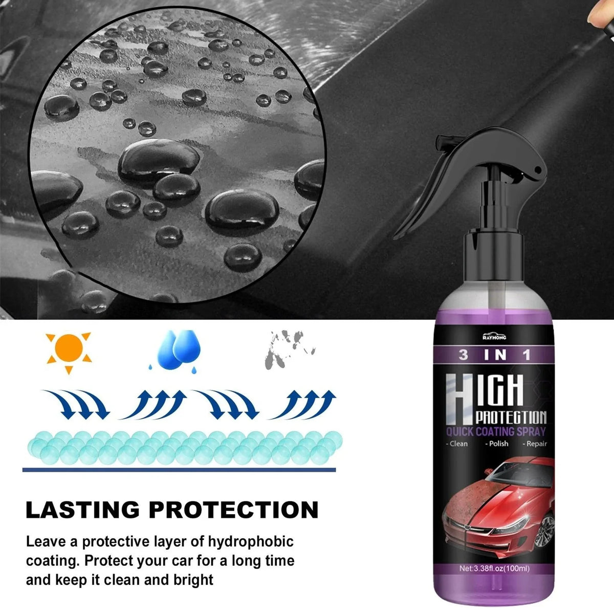 Quick High Protection Car Coating Spray - 3 In 1 Spray for Polish, Ceramic, Plastic Parts Refurbisher