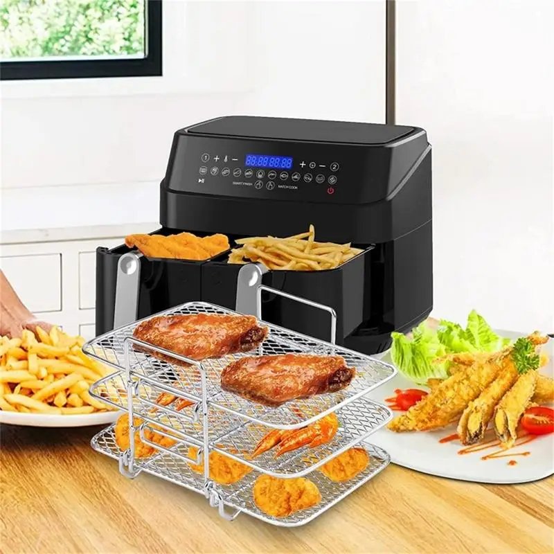 Air Fryer Rack - 3 Multi-Layer Stainless Steel Stackable Grid Grilling and Toast Rack for Oven and Microwave