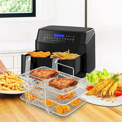 Air Fryer Rack - 3 Multi-Layer Stainless Steel Stackable Grid Grilling and Toast Rack for Oven and Microwave