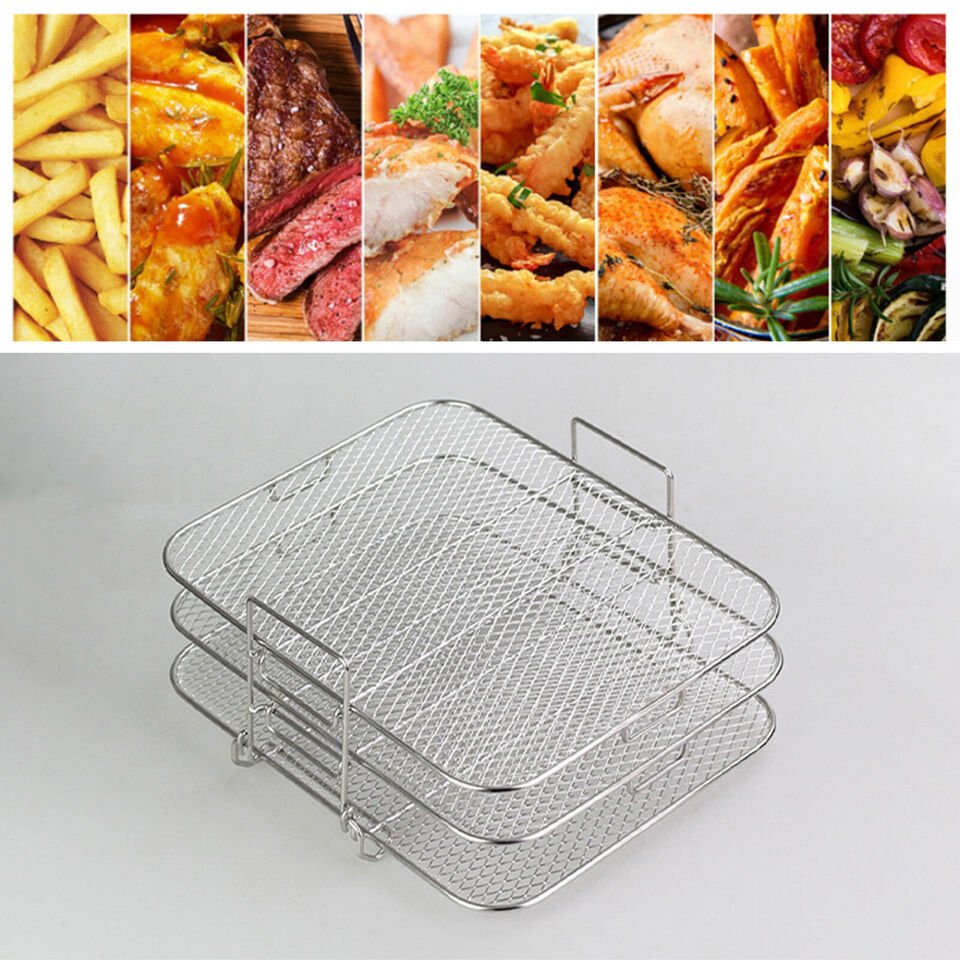 Air Fryer Rack - 3 Multi-Layer Stainless Steel Stackable Grid Grilling and Toast Rack for Oven and Microwave