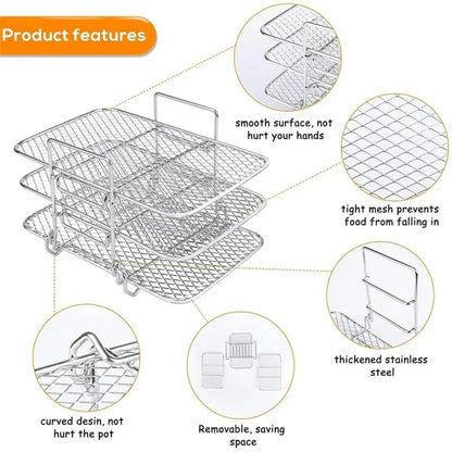 Air Fryer Rack - 3 Multi-Layer Stainless Steel Stackable Grid Grilling and Toast Rack for Oven and Microwave