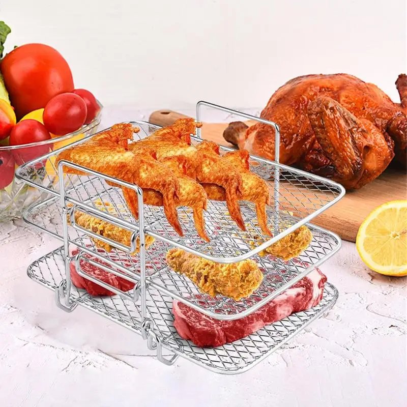 Air Fryer Rack - 3 Multi-Layer Stainless Steel Stackable Grid Grilling and Toast Rack for Oven and Microwave
