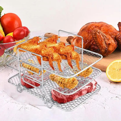 Air Fryer Rack - 3 Multi-Layer Stainless Steel Stackable Grid Grilling and Toast Rack for Oven and Microwave