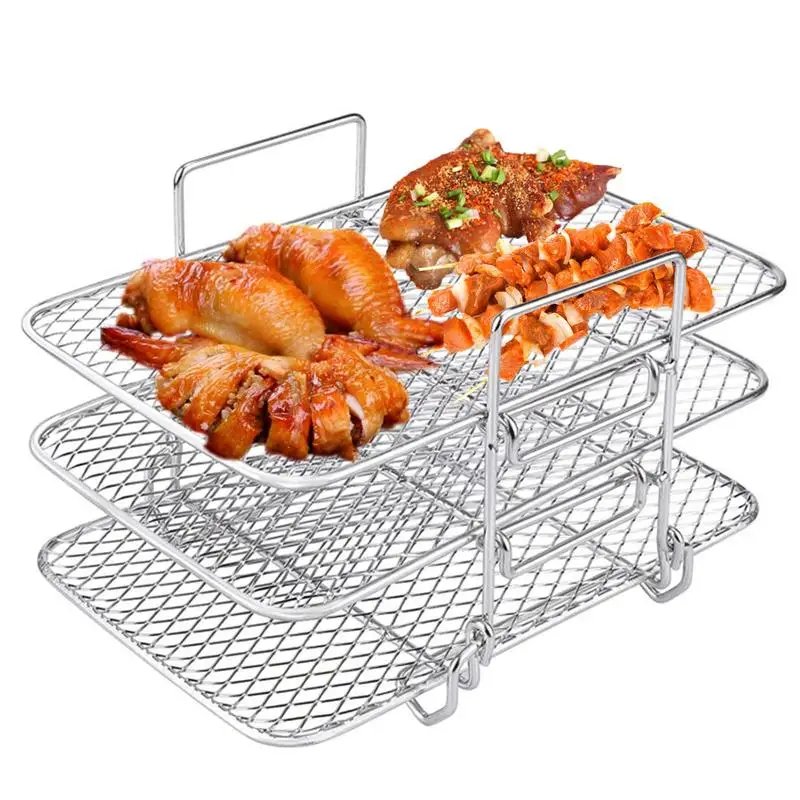 Air Fryer Rack - 3 Multi-Layer Stainless Steel Stackable Grid Grilling and Toast Rack for Oven and Microwave