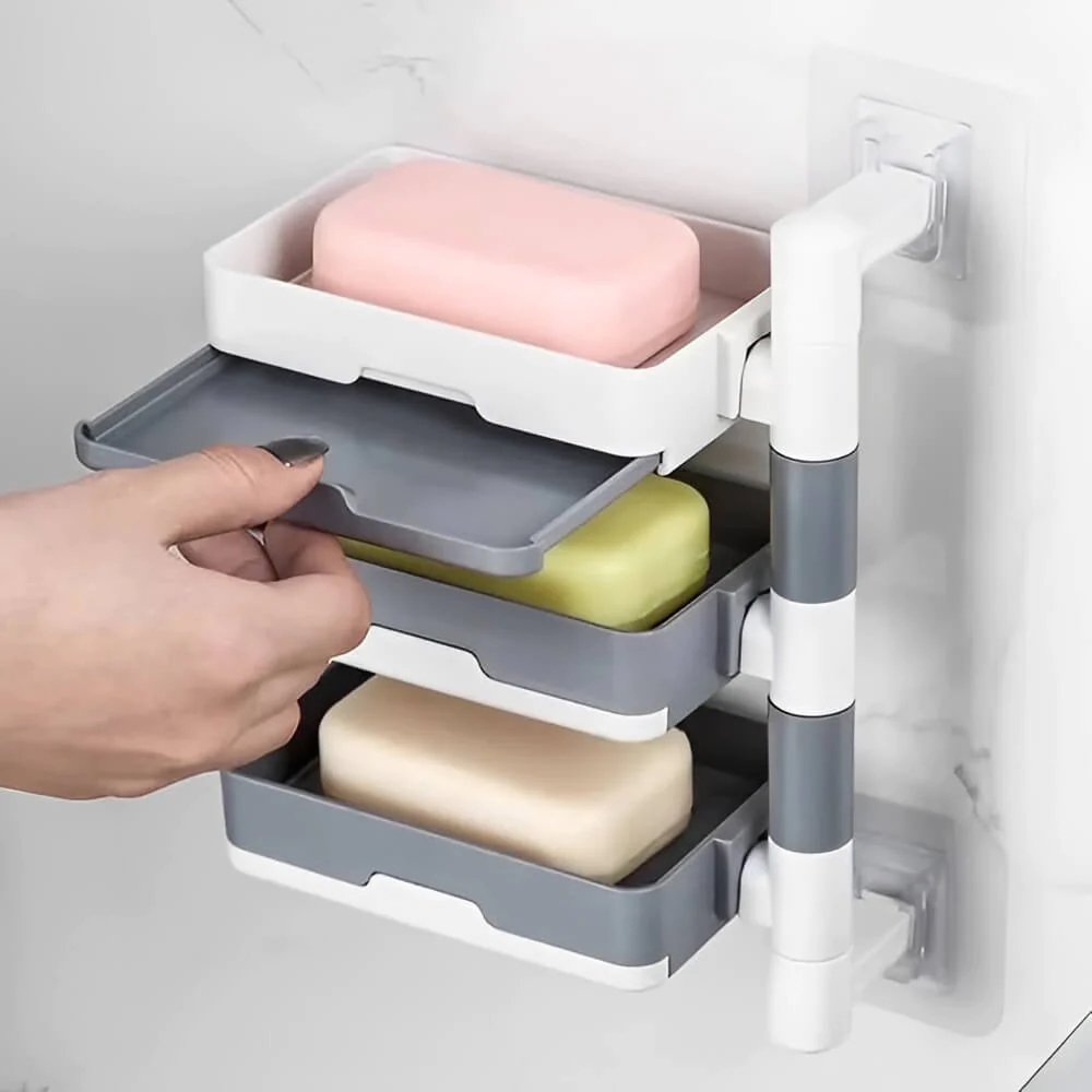 Soap Holder - 3 Layered Wall Mounted Shampoo Bar Holder for Shower, Bathroom, Tub and Kitchen Sink