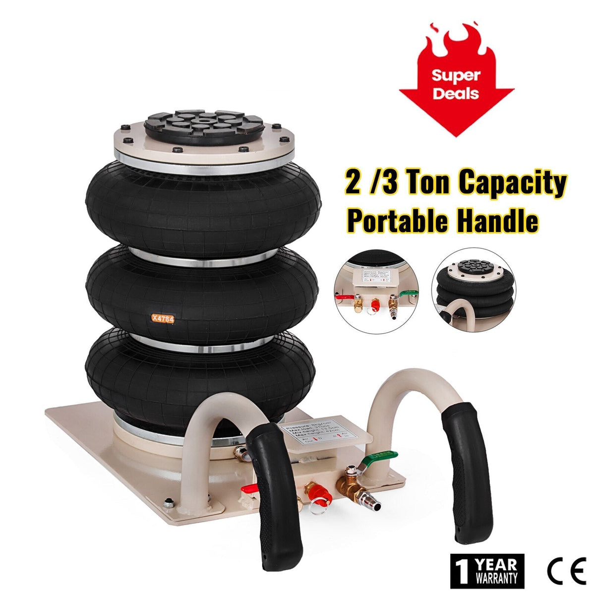 Floor Jack - Air Pneumatic Jack 3 Ton Triple Bag
