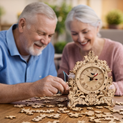 DIY Wooden Clock Puzzle Model Kit – 3D DIY Desktop Architectural Building Blocks with Functional Clock for Home Decor and Gifts