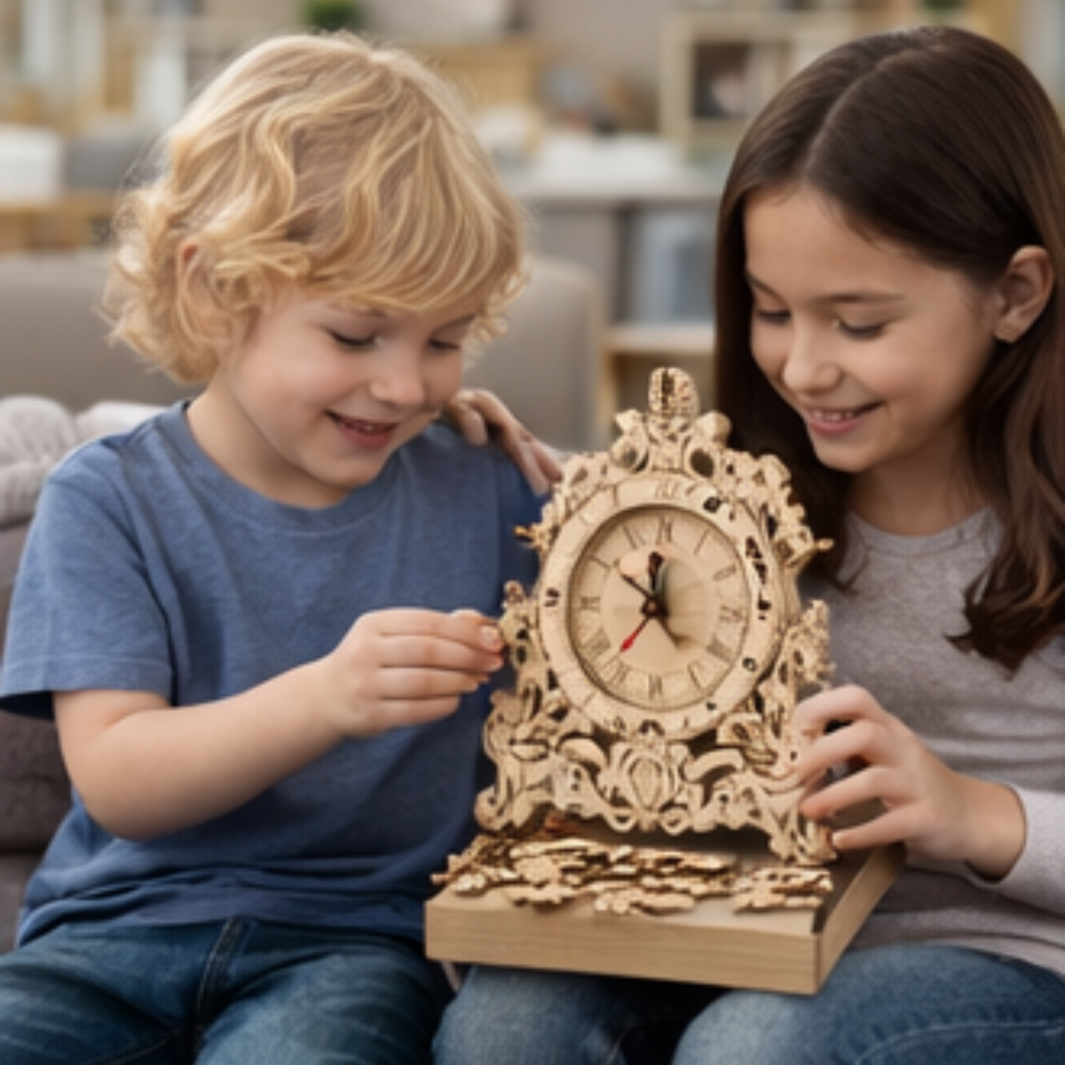 DIY Wooden Clock Puzzle Model Kit – 3D DIY Desktop Architectural Building Blocks with Functional Clock for Home Decor and Gifts