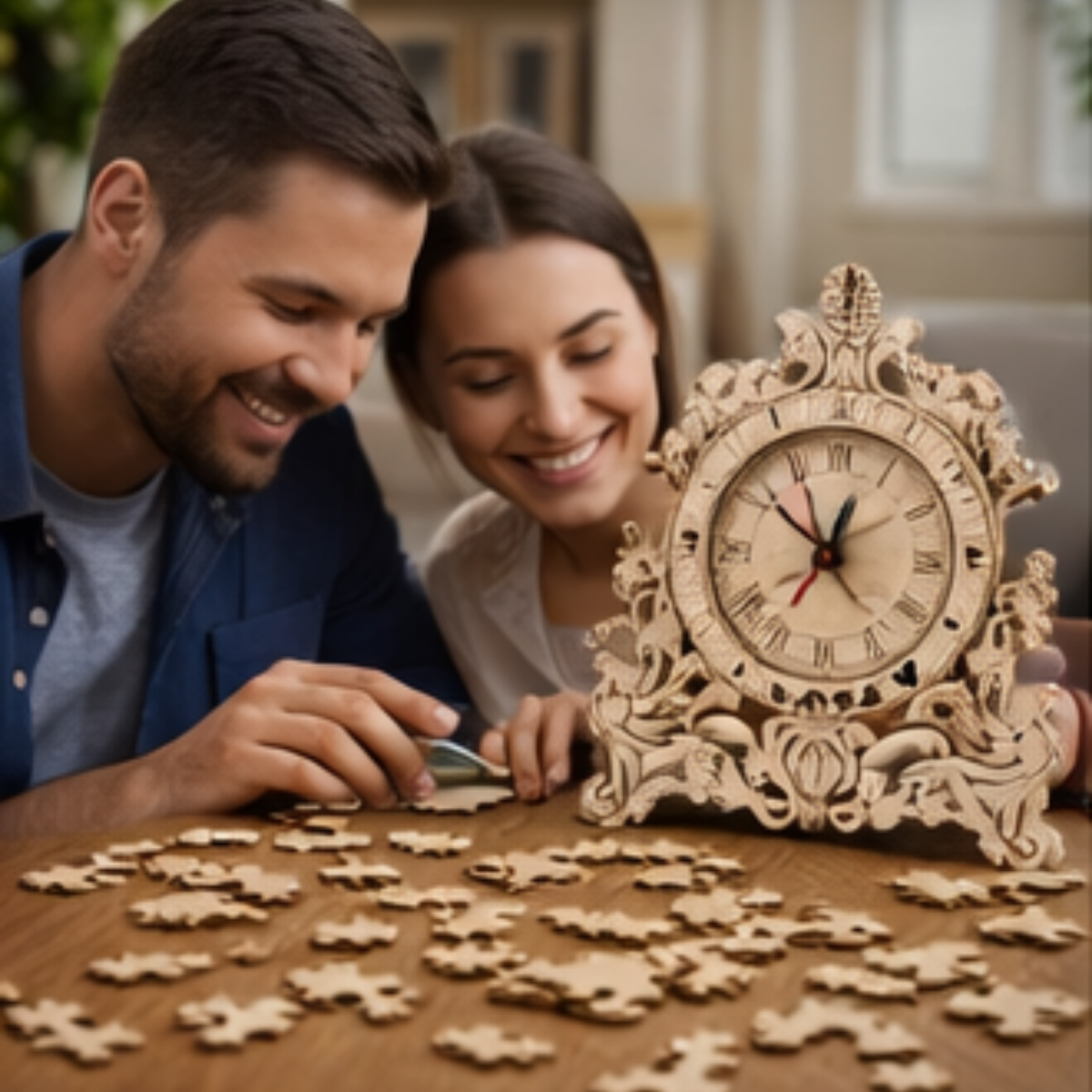 DIY Wooden Clock Puzzle Model Kit – 3D DIY Desktop Architectural Building Blocks with Functional Clock for Home Decor and Gifts