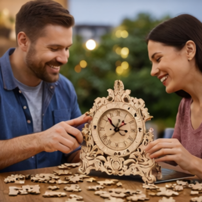 DIY Wooden Clock Puzzle Model Kit – 3D DIY Desktop Architectural Building Blocks with Functional Clock for Home Decor and Gifts