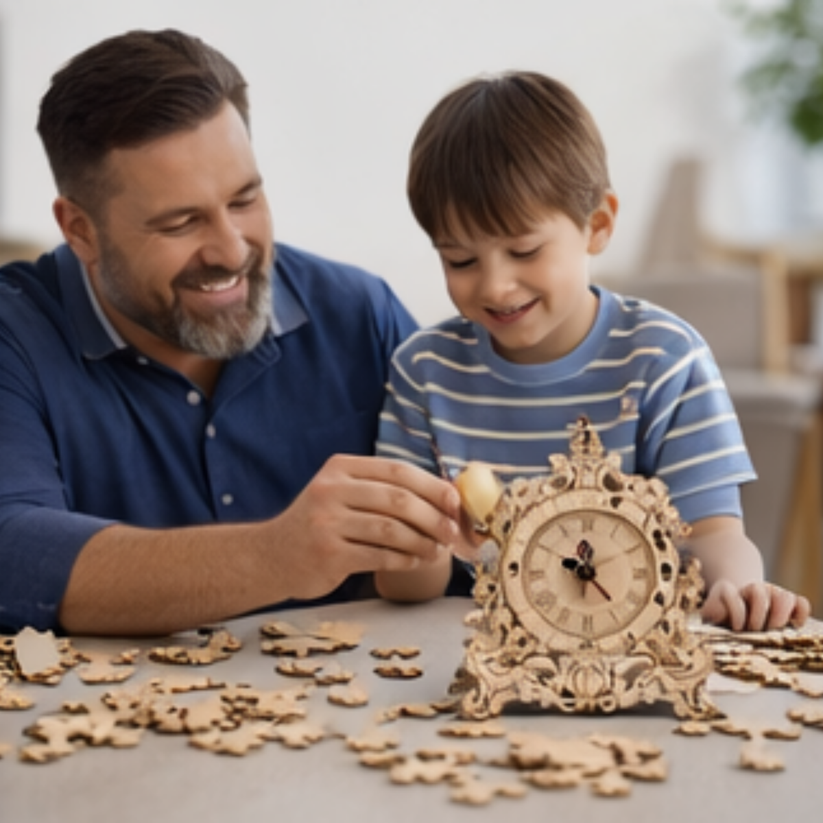 DIY Wooden Clock Puzzle Model Kit – 3D DIY Desktop Architectural Building Blocks with Functional Clock for Home Decor and Gifts