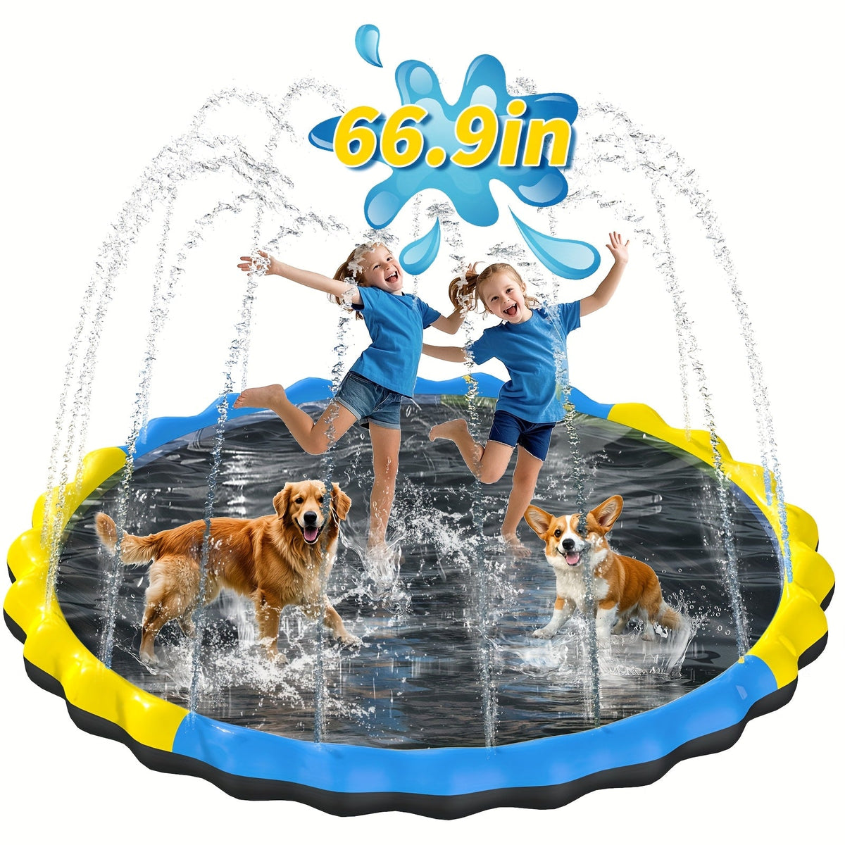 Heavy Duty Splash Pad with Sprinkler – Summer Outdoor Water Toy for Kids Ages 3-12 and Large Dogs